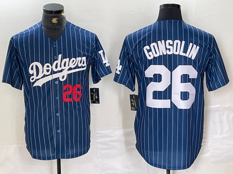 Los Angeles Dodgers #26 Tony Gonsolin Navy Blue Pinstripe Stitched Cool Base Baseball Jerseys - Main View