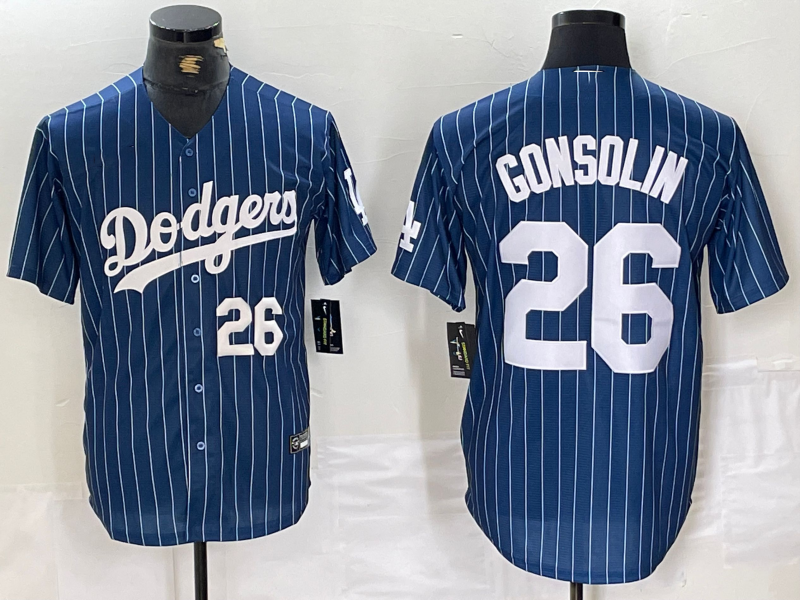 Los Angeles Dodgers #26 Tony Gonsolin Navy Blue Pinstripe Stitched Cool Base Baseball Jerseys - Main View