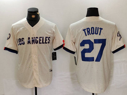 Los Angeles Dodgers #27 Mike Trout Cream 2024 City Connect Limited Stitched Baseball Jersey - Main View