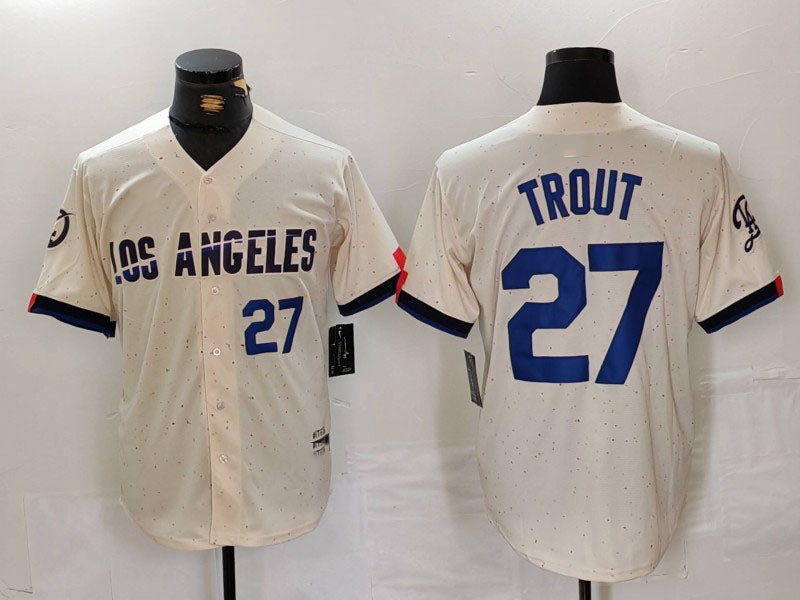 Los Angeles Dodgers #27 Mike Trout Number Cream 2024 City Connect Limited Stitched Baseball Jersey - Main View