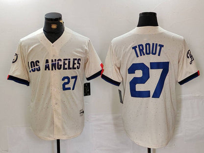 Los Angeles Dodgers #27 Mike Trout Number Cream 2024 City Connect Limited Stitched Baseball Jersey - Main View