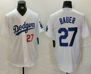 Los Angeles Dodgers #27 Trevor Bauer Number White Stitched Baseball Jersey - Main View