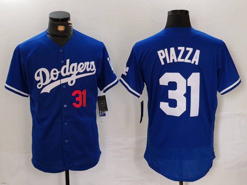Los Angeles Dodgers #31 Mike Piazza Number Blue Flex Base Stitched Baseball Jersey - Main View