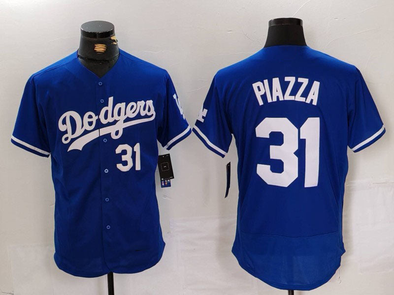 Los Angeles Dodgers #31 Mike Piazza Number Blue Flex Base Stitched Baseball Jerseys - Main View