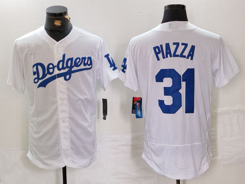 Los Angeles Dodgers #31 Mike Piazza White Flex Base Stitched Baseball Jersey - Main View