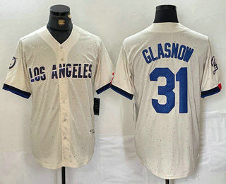 Los Angeles Dodgers #31 Tyler Glasnow Cream Blue 2024 City Connect Limited Stitched Baseball Jersey - Main View