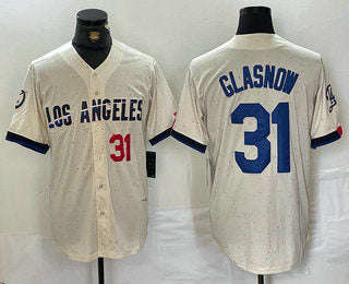 Los Angeles Dodgers #31 Tyler Glasnow Number Cream Blue 2024 City Connect Limited Stitched Baseball Jersey - Main View
