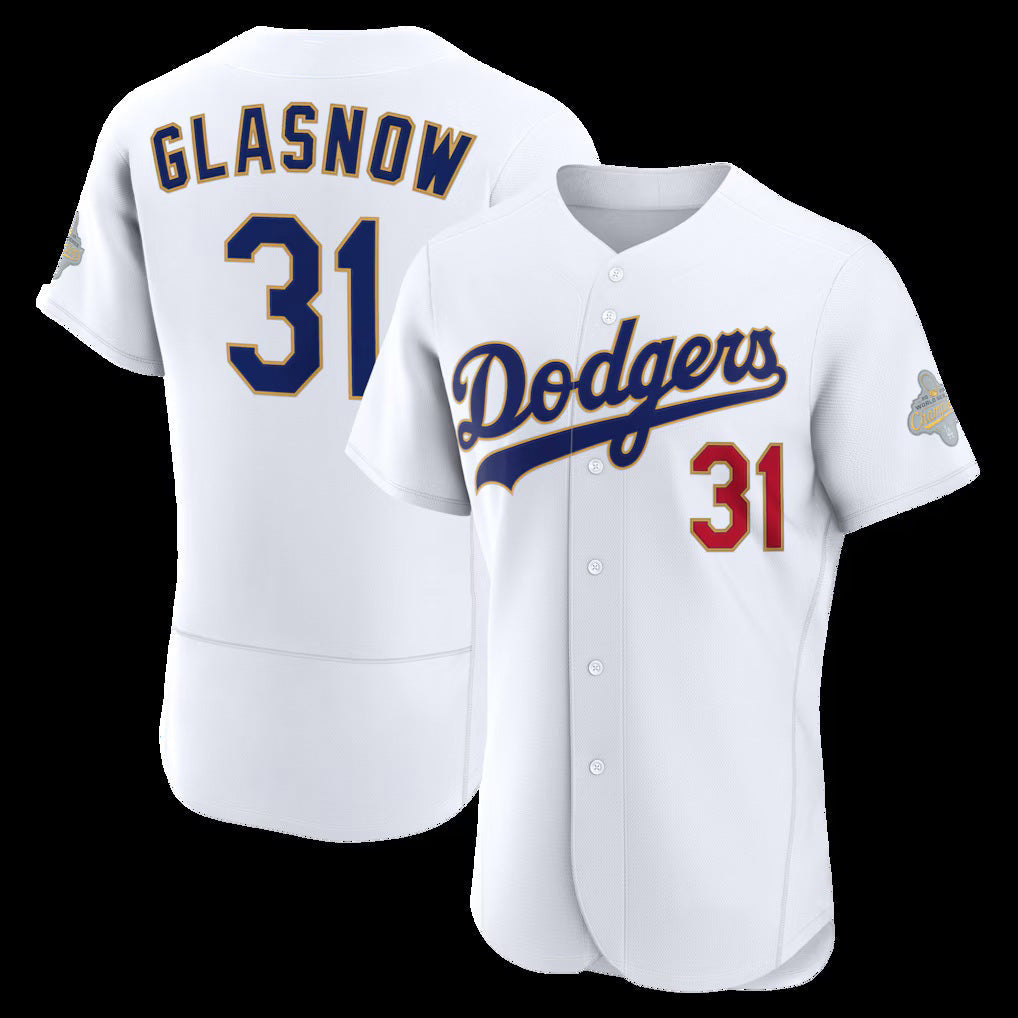 Los Angeles Dodgers #31 Tyler Glasnow White 2026 Gold Collection Authentic Stitched Baseball Jersey - Main View