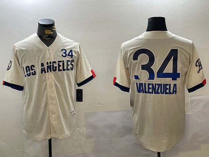 Los Angeles Dodgers #34 Fernando Valenzuela Authentic Collection Stitched Baseball Jersey - Main View