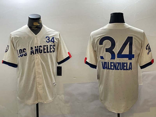 Los Angeles Dodgers #34 Fernando Valenzuela Authentic Collection Stitched Baseball Jersey - Main View