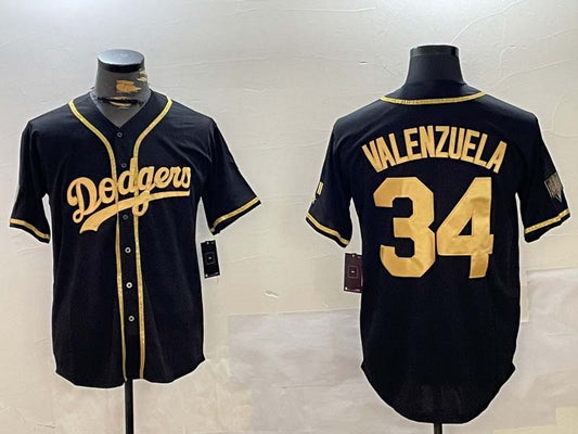 Los Angeles Dodgers #34 Fernando Valenzuela Black Authentic Collection Stitched Baseball Jersey - Main View