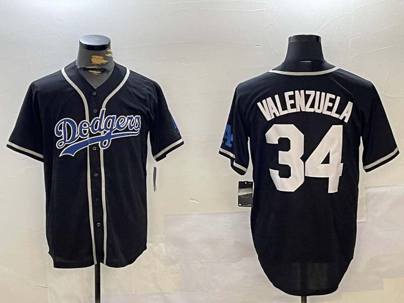 Los Angeles Dodgers #34 Fernando Valenzuela Black Authentic Collection Stitched Baseball Jersey - Main View