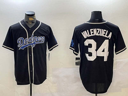 Los Angeles Dodgers #34 Fernando Valenzuela Black Authentic Collection Stitched Baseball Jersey - Main View