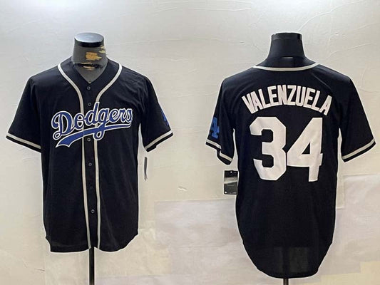 Los Angeles Dodgers #34 Fernando Valenzuela Black Authentic Collection Stitched Baseball Jersey - Main View