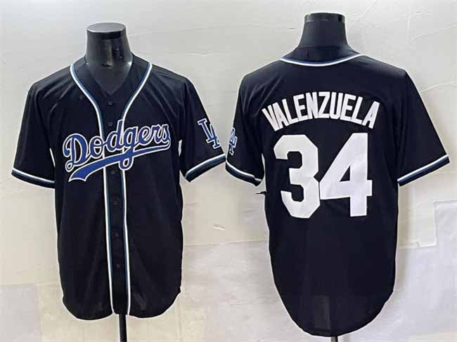 Los Angeles Dodgers #34 Fernando Valenzuela Black Fashion Stitched Baseball Jersey - Main View
