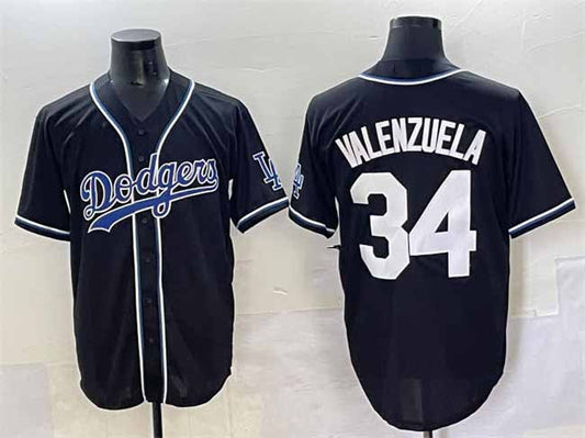 Los Angeles Dodgers #34 Fernando Valenzuela Black Fashion Stitched Baseball Jersey - Main View