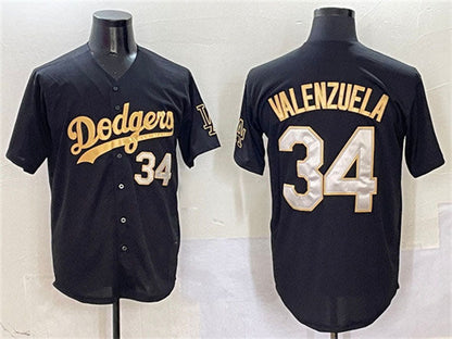Los Angeles Dodgers #34 Fernando Valenzuela Black Gold Limited Stitched Baseball Jersey - Main View