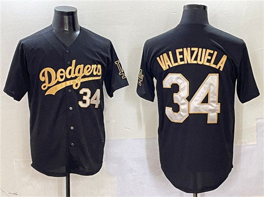Los Angeles Dodgers #34 Fernando Valenzuela Black Gold Limited Stitched Baseball Jersey - Main View