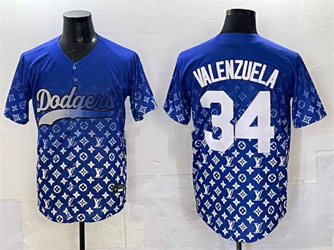 Los Angeles Dodgers #34 Fernando Valenzuela Blue Limited Stitched Baseball Jersey - Main View