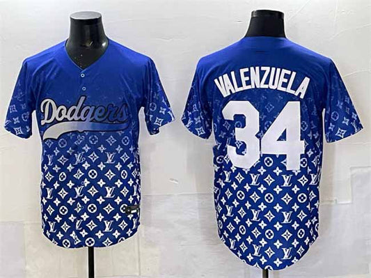 Los Angeles Dodgers #34 Fernando Valenzuela Blue Limited Stitched Baseball Jersey - Main View
