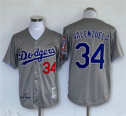 Los Angeles Dodgers #34 Fernando Valenzuela Gray Cool Base Stitched Baseball Jersey - Main View