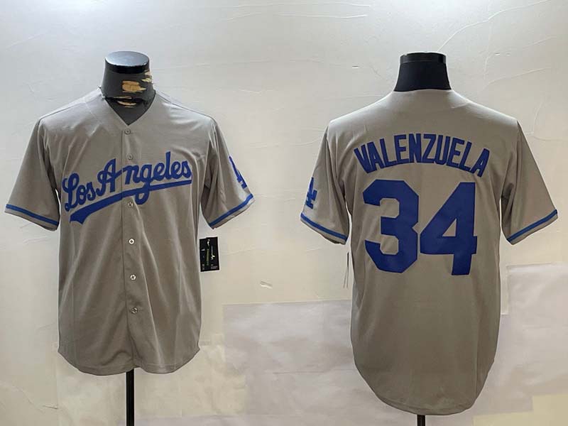 Los Angeles Dodgers #34 Fernando Valenzuela Grey Authentic Collection Stitched Baseball Jersey - Main View