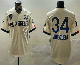 Los Angeles Dodgers #34 Fernando Valenzuela Number Cream 2024 World Series City Connect Limited Stitched Baseball Jersey - Main View