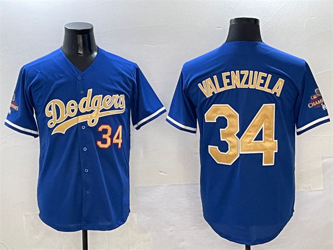 Los Angeles Dodgers #34 Fernando Valenzuela Royal 2025 Gold Collection Limited Stitched Baseball Jersey - Main View