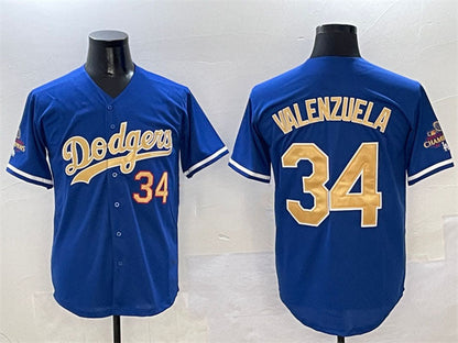 Los Angeles Dodgers #34 Fernando Valenzuela Royal 2025 Gold Collection Limited Stitched Baseball Jersey - Main View