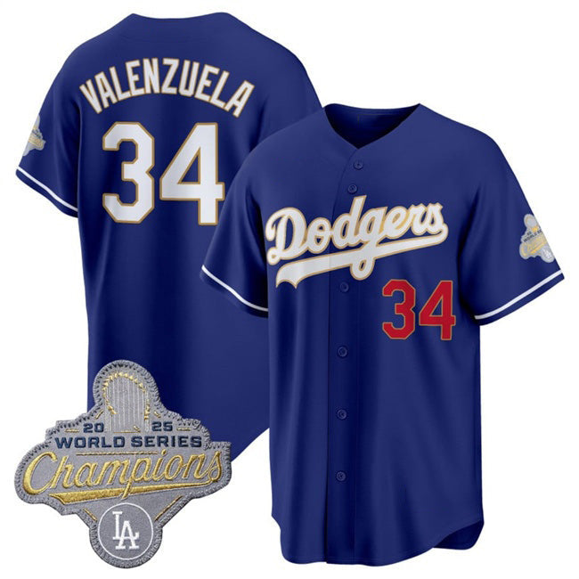 Los Angeles Dodgers #34 Fernando Valenzuela Royal 2026 Alternate Gold Collection Stadium Stitched Baseball Jersey - Main View