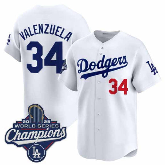 Los Angeles Dodgers #34 Fernando Valenzuela White 2025 Champions Stitched Baseball Jersey - Main View
