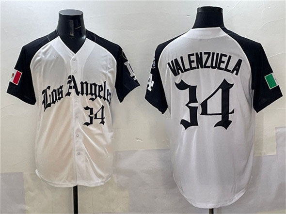 Los Angeles Dodgers #34 Fernando Valenzuela White Black Mexico 2025 LA Gothic Style With Fernando Patch Vapor Premier Limited Stitched Baseball Jersey - Main View
