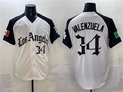 Los Angeles Dodgers #34 Fernando Valenzuela White Black Mexico 2025 LA Gothic Style With Fernando Patch Vapor Premier Limited Stitched Baseball Jersey - Main View