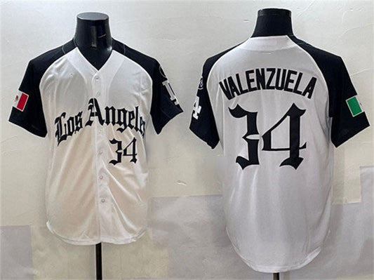 Los Angeles Dodgers #34 Fernando Valenzuela White Black Mexico 2025 LA Gothic Style With Fernando Patch Vapor Premier Limited Stitched Baseball Jersey - Main View