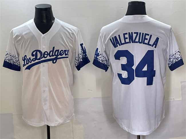 Los Angeles Dodgers #34 Fernando Valenzuela White City Connect Cool Base Stitched Baseball Jersey - Main View