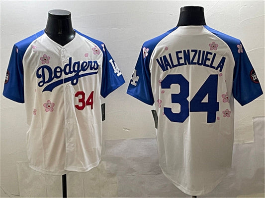 Los Angeles Dodgers #34 Fernando Valenzuela White Royal 2025 Tokyo Series Limited Stitched Baseball Jersey - Main View