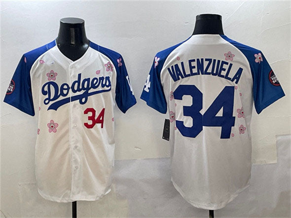 Los Angeles Dodgers #34 Fernando Valenzuela White Royal 2025 Tokyo Series Limited Stitched Baseball Jersey - Main View
