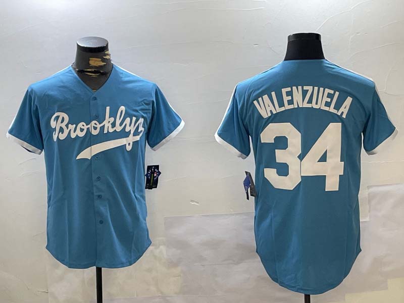 Los Angeles Dodgers #34 Fernando Valenzuela blue Authentic Collection Stitched Baseball Jersey - Main View