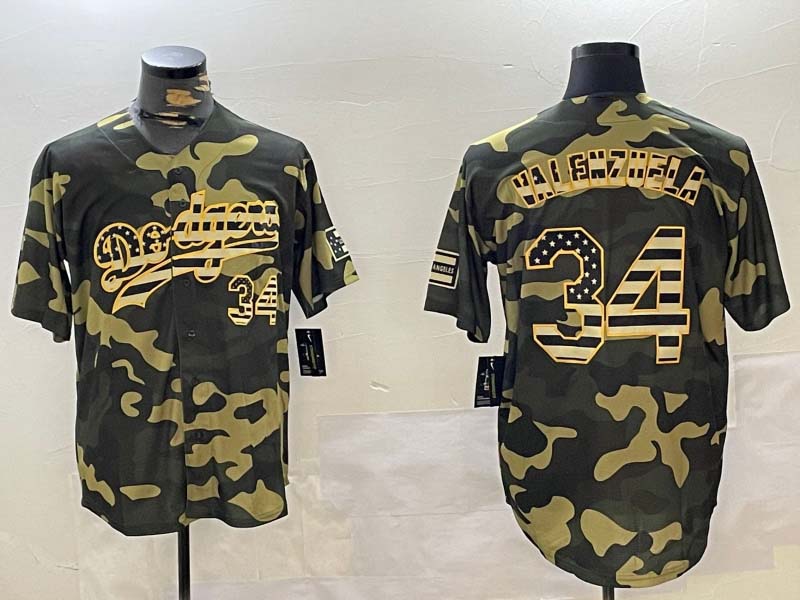 Los Angeles Dodgers #34 Fernando Valenzuela camo Authentic Collection Stitched Baseball Jersey - Main View