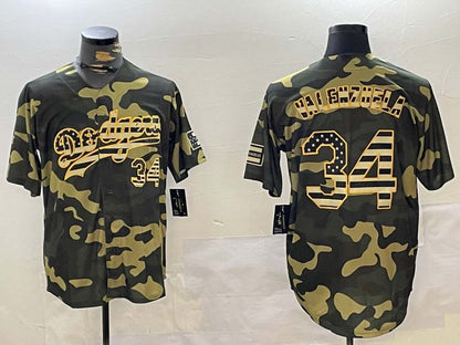 Los Angeles Dodgers #34 Fernando Valenzuela camo Authentic Collection Stitched Baseball Jersey - Main View