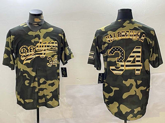 Los Angeles Dodgers #34 Fernando Valenzuela camo Authentic Collection Stitched Baseball Jersey - Main View