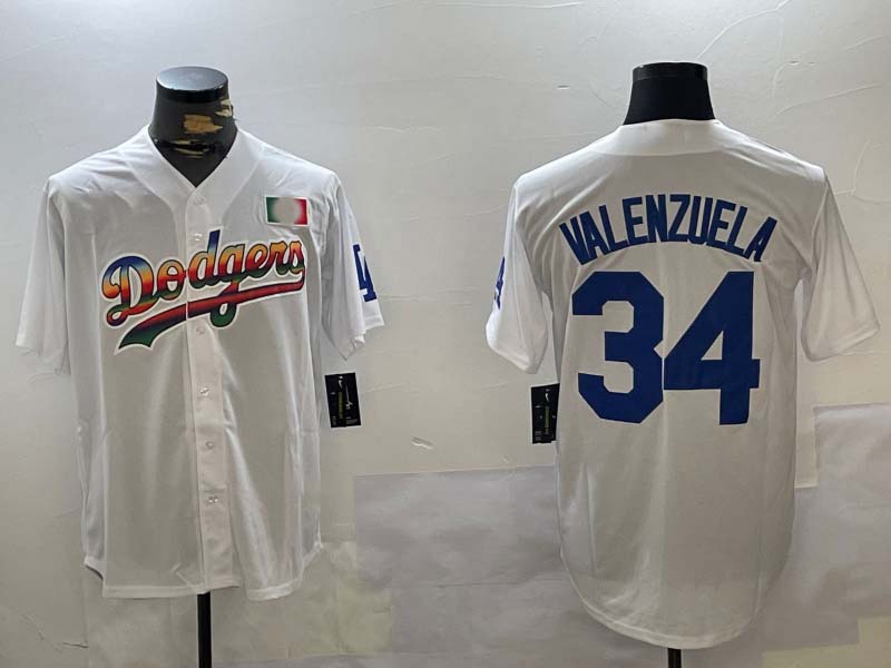 Los Angeles Dodgers #34 Fernando Valenzuela white Authentic Collection Stitched Baseball Jersey - Main View