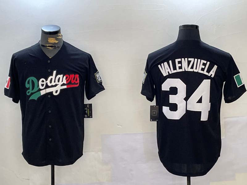 Los Angeles Dodgers #34 Toro Valenzuela Black Mexico 2024 World Series Cool Base Stitched Baseball Jersey - Main View