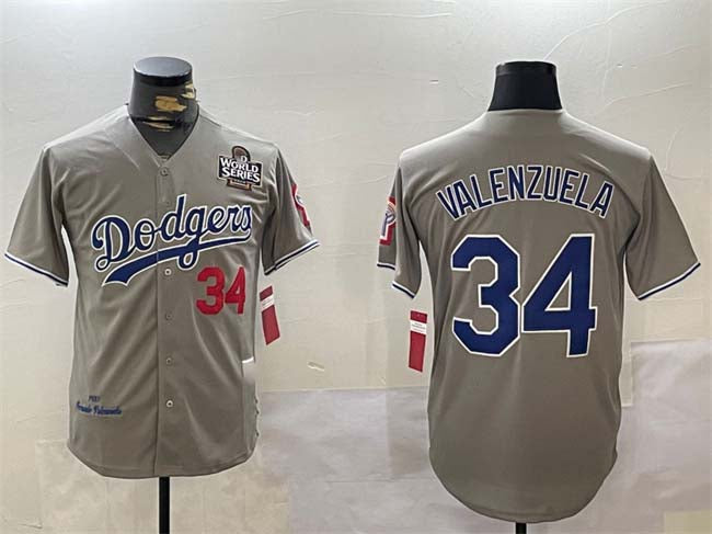 Los Angeles Dodgers #34 Toro Valenzuela Grey 2024 World Series 1981 Cooperstown Stitched Baseball Jersey - Main View