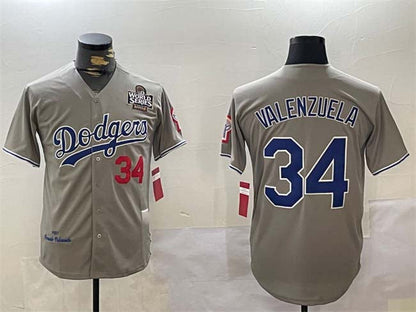 Los Angeles Dodgers #34 Toro Valenzuela Grey 2024 World Series 1981 Cooperstown Stitched Baseball Jersey - Main View
