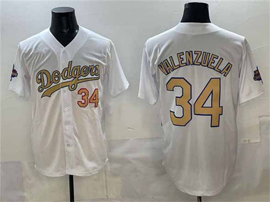 Los Angeles Dodgers #34 Toro Valenzuela White 2025 Gold Collection Limited Stitched Baseball Jersey - Main View