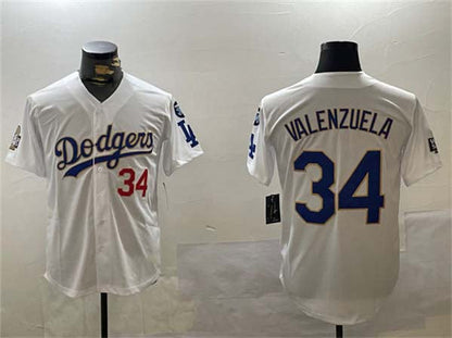Los Angeles Dodgers #34 Toro Valenzuela White Gold 2024 World Series With Fernando Memorial Patch Home Limited Stitched Baseball Jersey - Main View