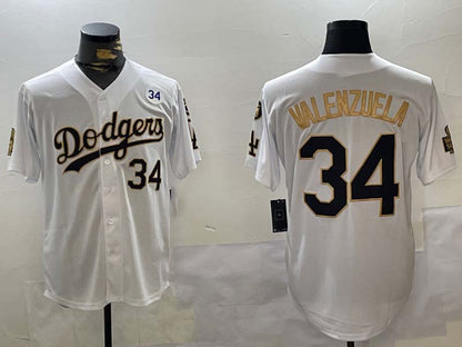 Los Angeles Dodgers #34 Toro Valenzuela White Gold 2024 World Series With Fernando Memorial Patch Limited Stitched Baseball Jersey - Main View