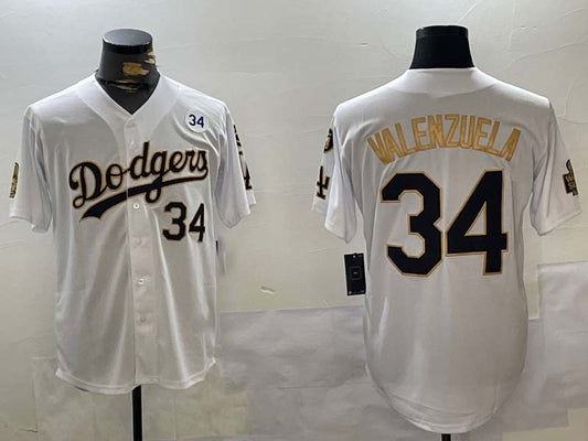Los Angeles Dodgers #34 Toro Valenzuela White Gold 2024 World Series With Fernando Memorial Patch Limited Stitched Baseball Jersey - Main View