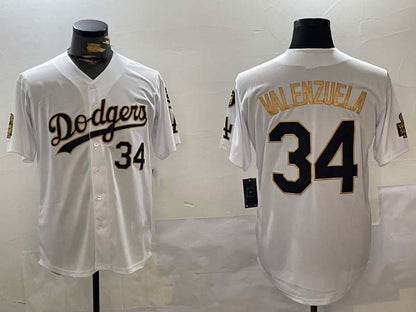 Los Angeles Dodgers #34 Toro Valenzuela White Gold 2024 World Series With Fernando Memorial Patch Limited Stitched Baseball Jerseys - Main View